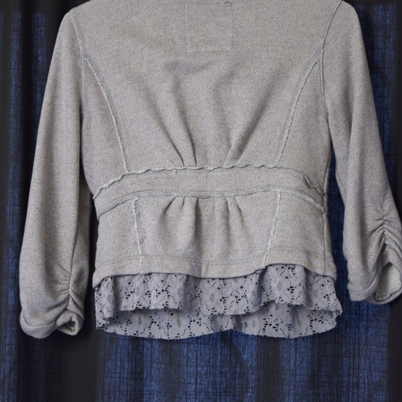 DECREE Grey Ruched Lace Trim Blazer Jacket | Size M - Picture 6 of 7